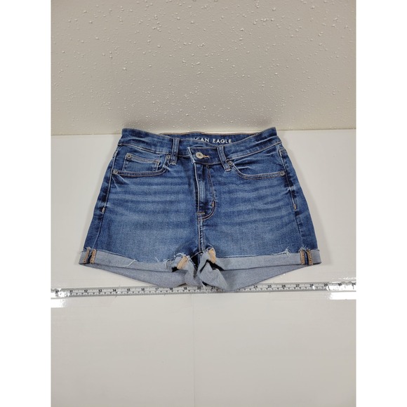 American Eagle Outfitters Pants - American Eagle High-Rise Shortie Women 2 Blue Excellent Denim Stretch Shorts